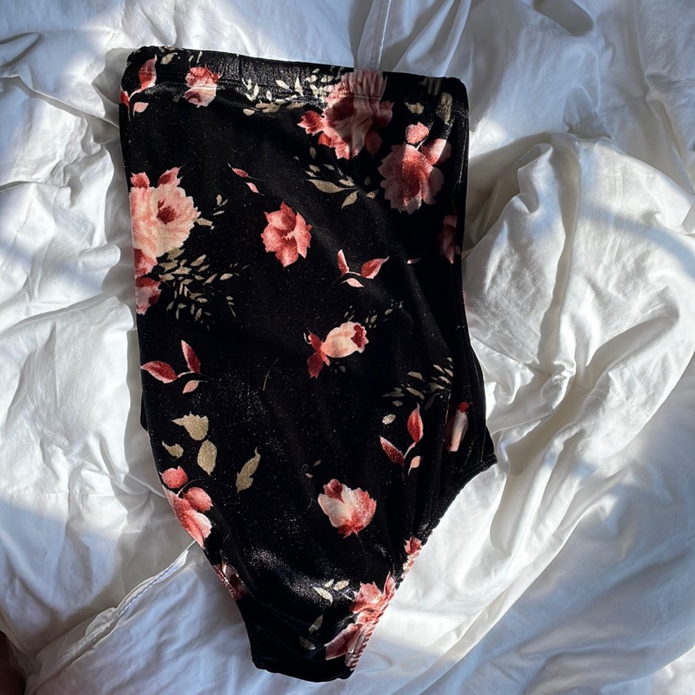 Velvet Strapless Floral Bodysuit